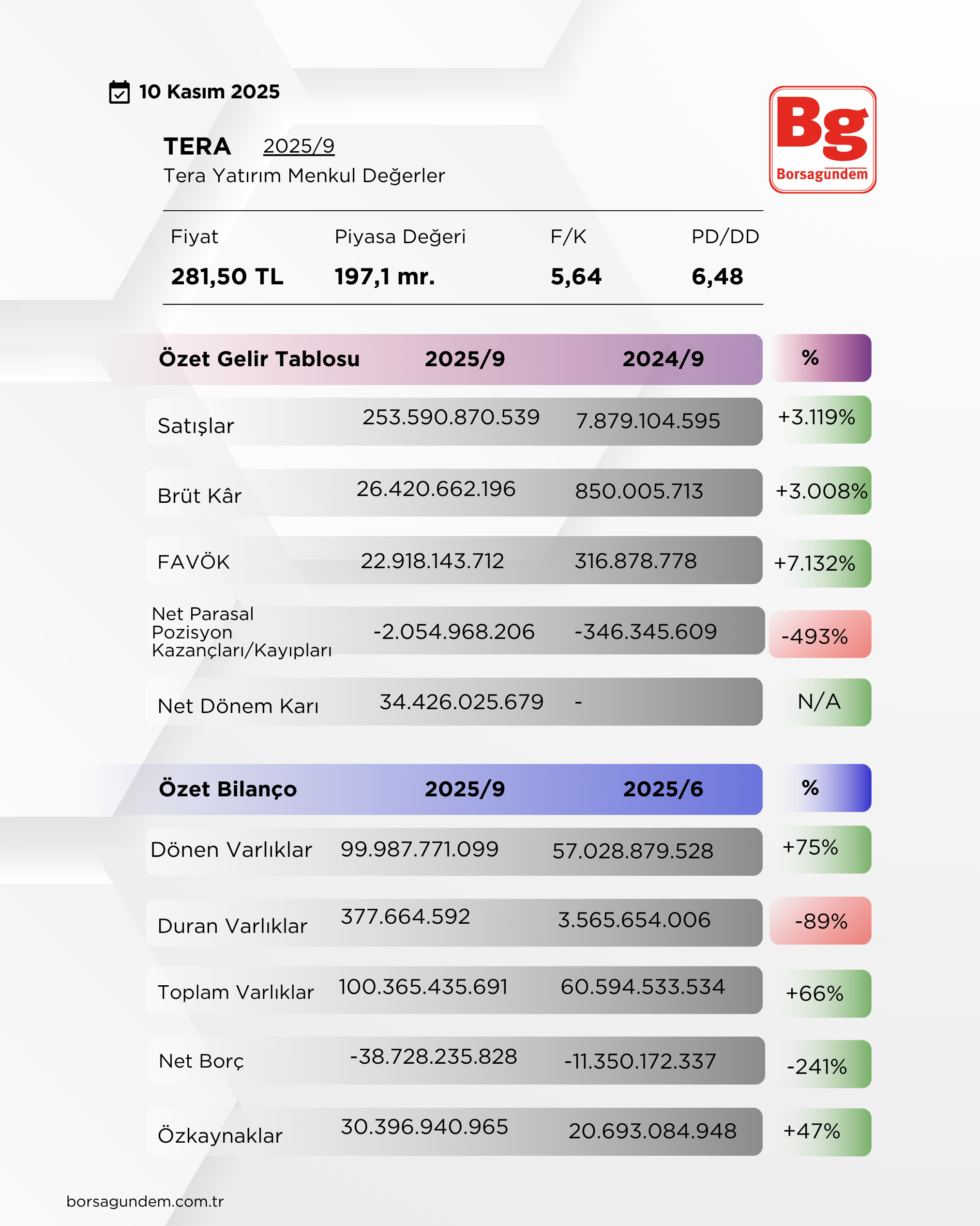 Özet Gelir Tablosu Tera
