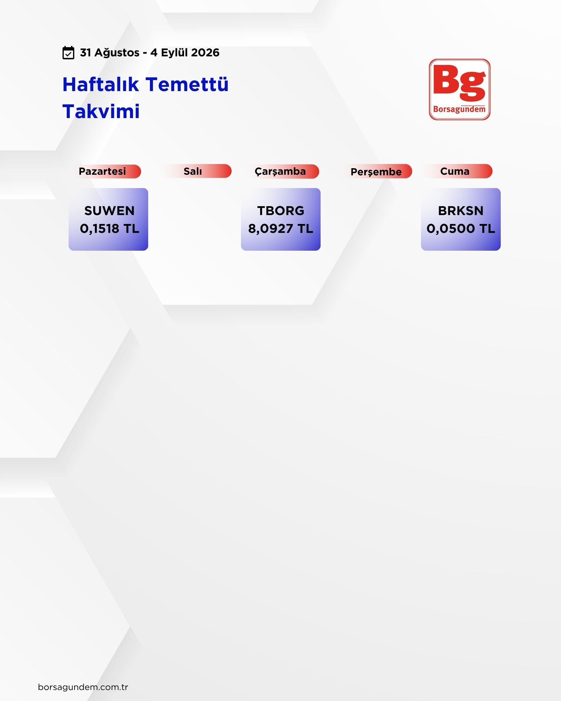 Borsa Temettü Takvimi