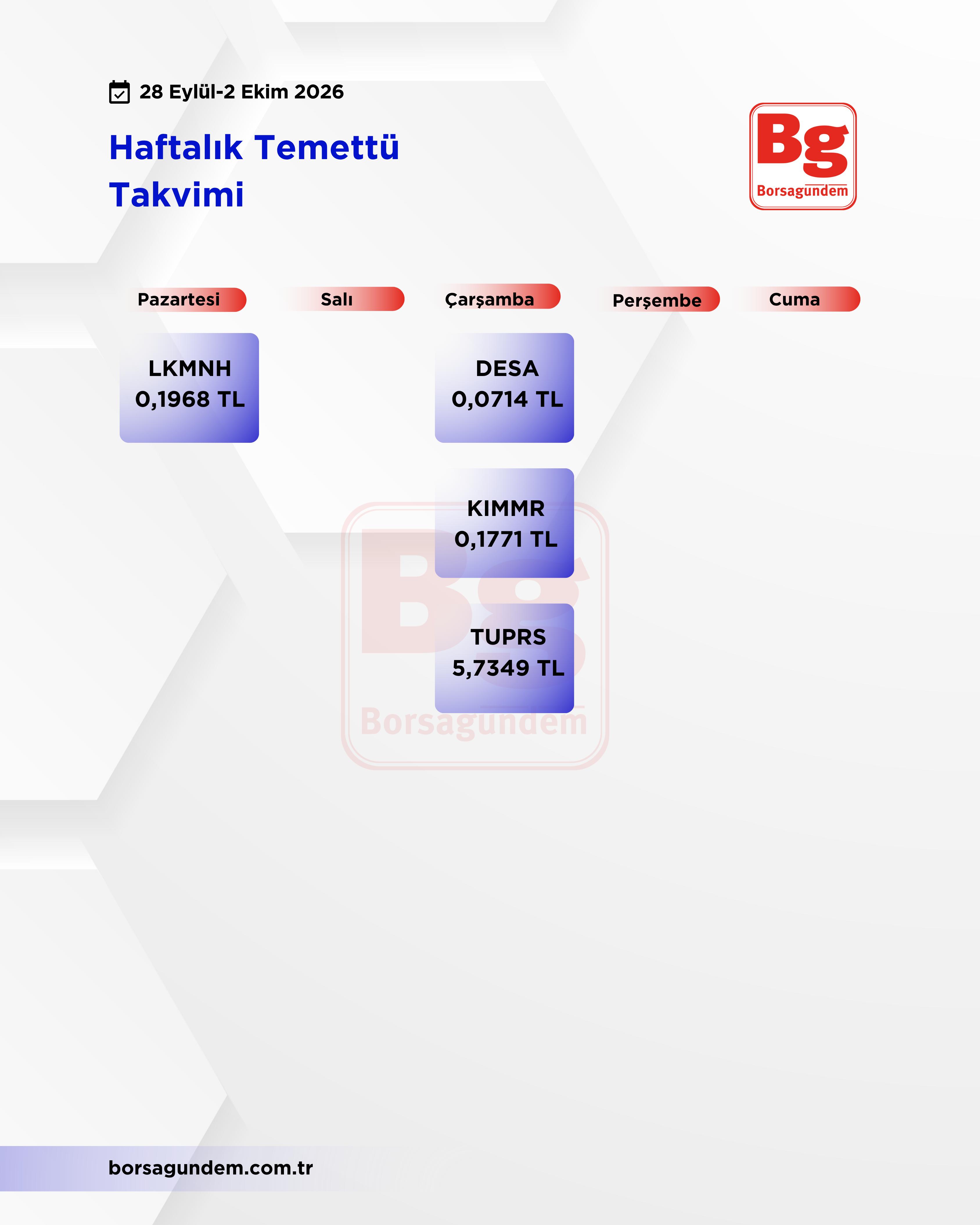 Haftalik Temettü Takvi̇mi̇