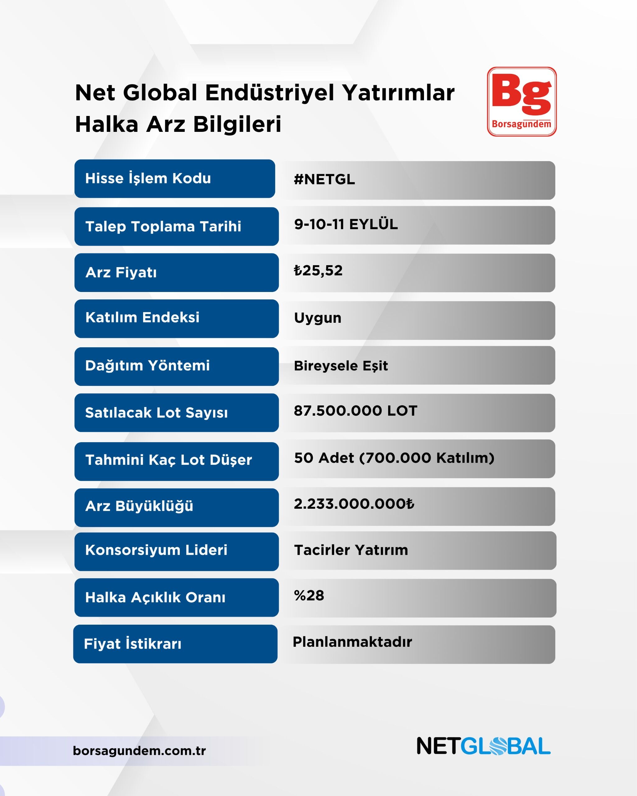 Net Global Endüstriyel Yatırımlar A.ş. Tablo